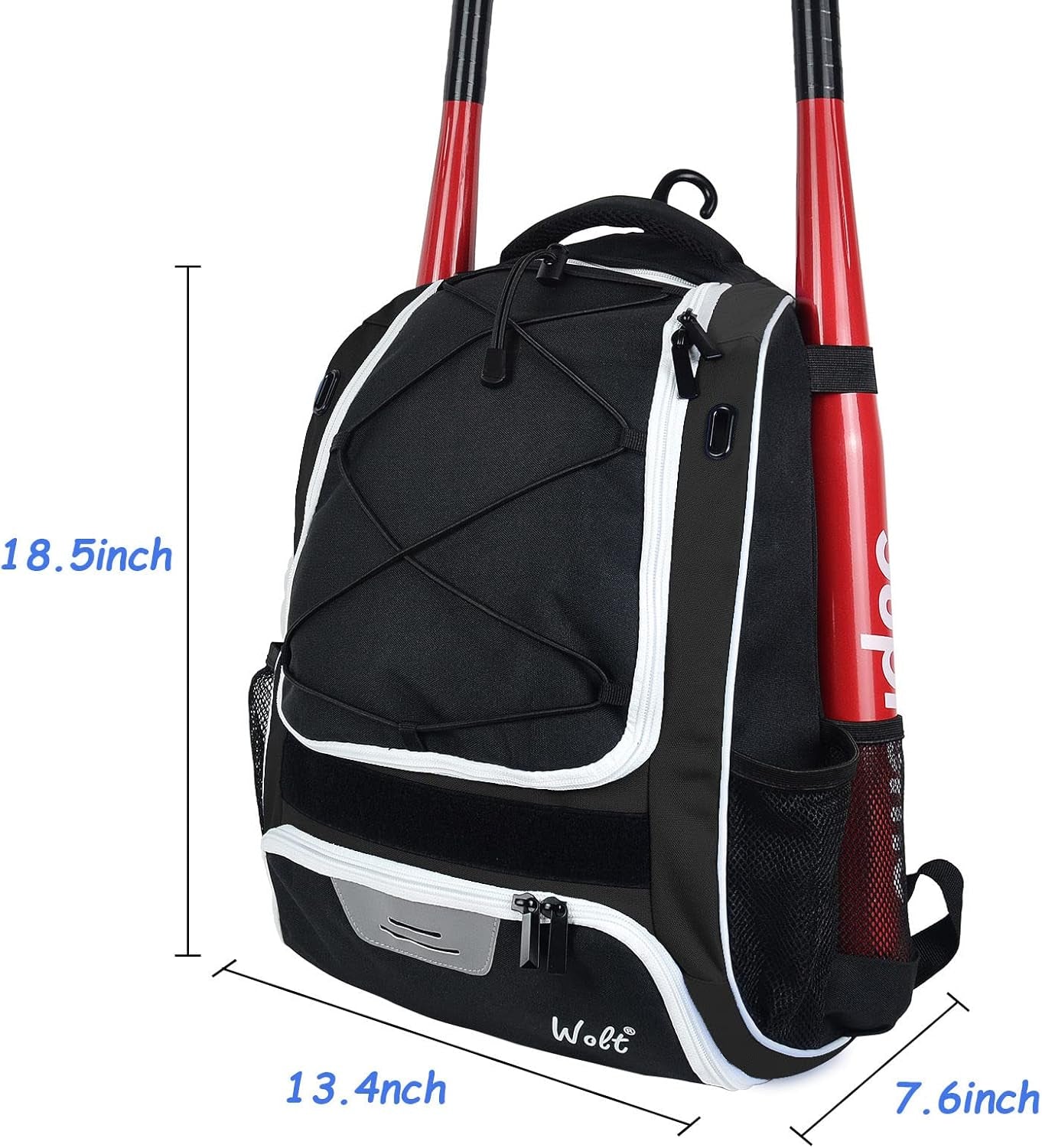 | Youth Baseball Bag - Bat Backpack for Baseball, T-Ball & Softball Equipment & Gear, Bat & Glove Holder, Large Main Compartment for Helmet & Accessories, Separate Shoes Compartment, Fence Hook